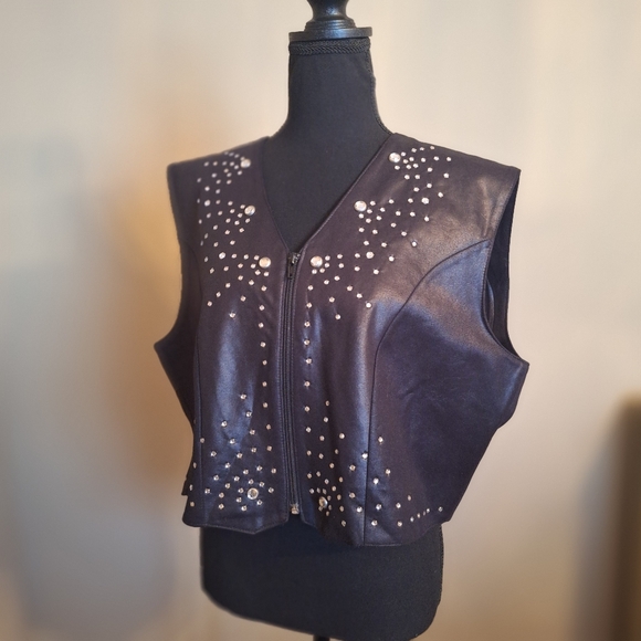 Vintage U.S.A. Jeweled Studded Black Vest Biker Vibes sz XXL - Picture 6 of 13
